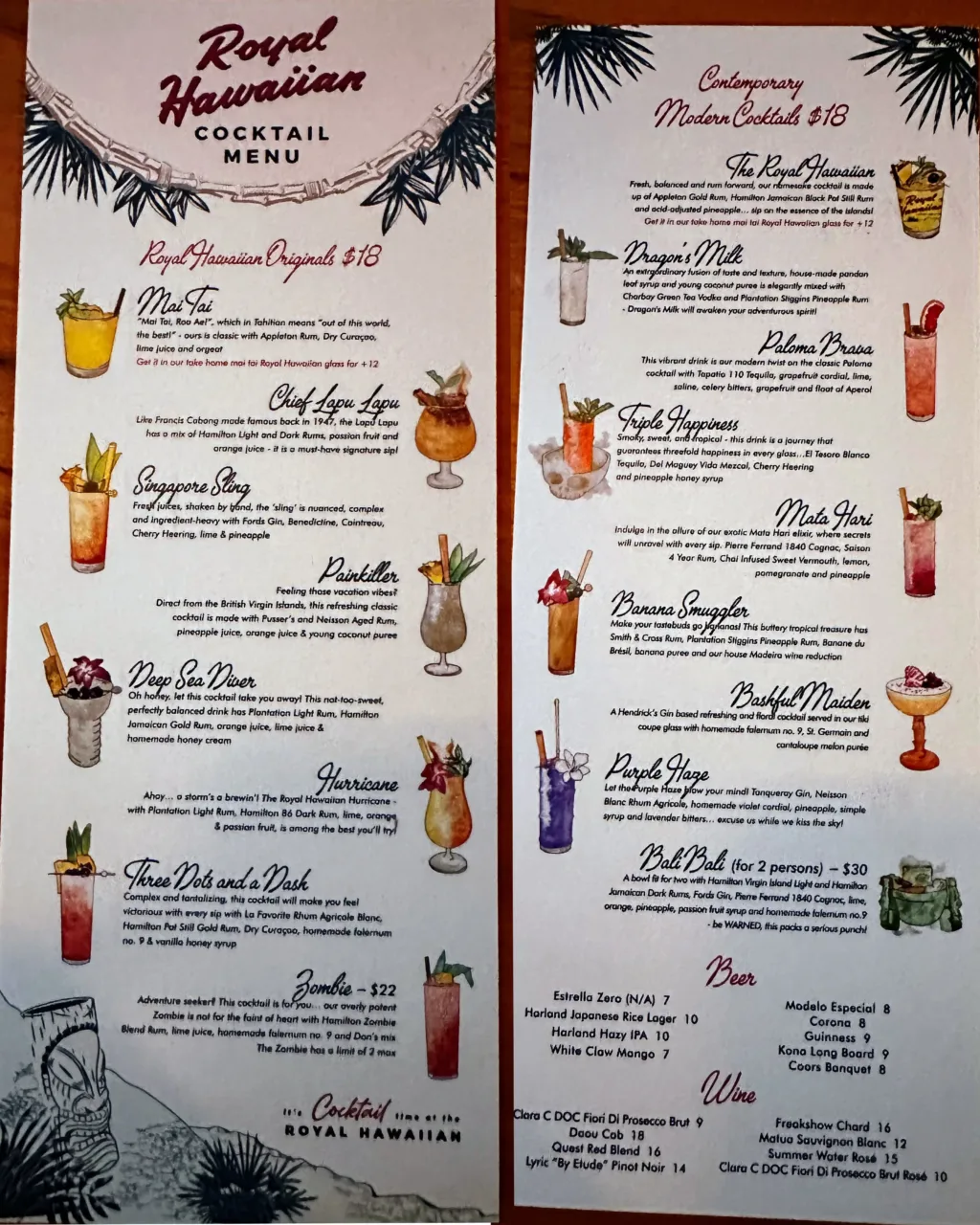 Royal Hawaiian cocktail menu