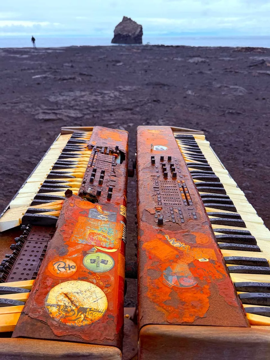 Volcano Man keyboards from Eurovision Song Contest near Valahn&uacute;kam&ouml;l in Iceland