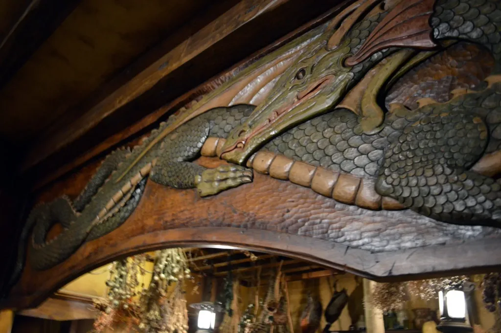 green dragon inn wood carving