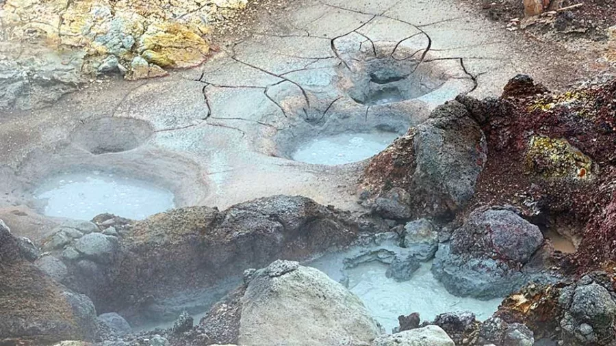 Boiling mud and steam at Gunnuhver hot springs on the Reykjanes Peninsula