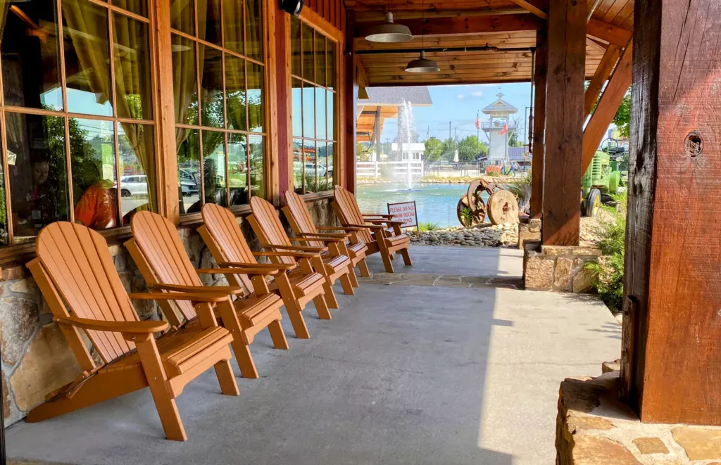 five oaks country porch with Adirondack chairs